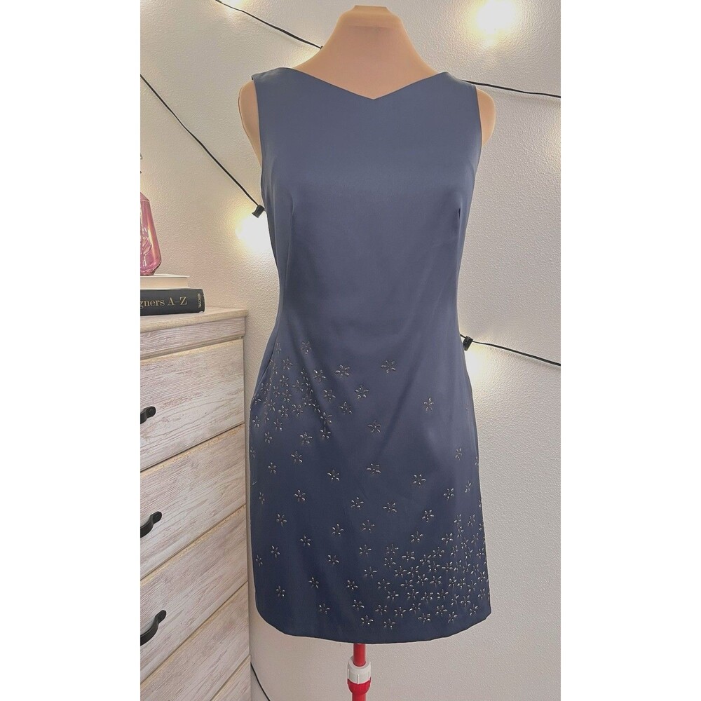 Vintage 90s Y2K CDC Caren Desiree Cocktail Satin Navy Dress Sz 6 Glitter Glam